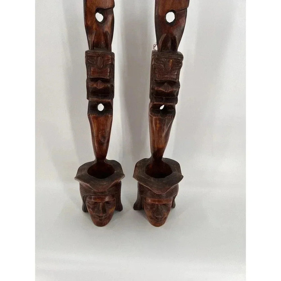 2 Vintage Tribal Carved Wood Igorot Philippines Figure Offering Bowl 23.75"x 5" - Picture 1 of 13